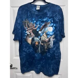 Gildan Vintage 90s Eagle Wolf Bison Bear Tie Dye Short Sleeve T-Shirt Size XL